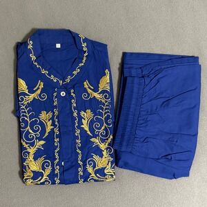 Daupanzees Dashiki Set Men Size S Blue Gold Embroidered New 2 Piece Outfit